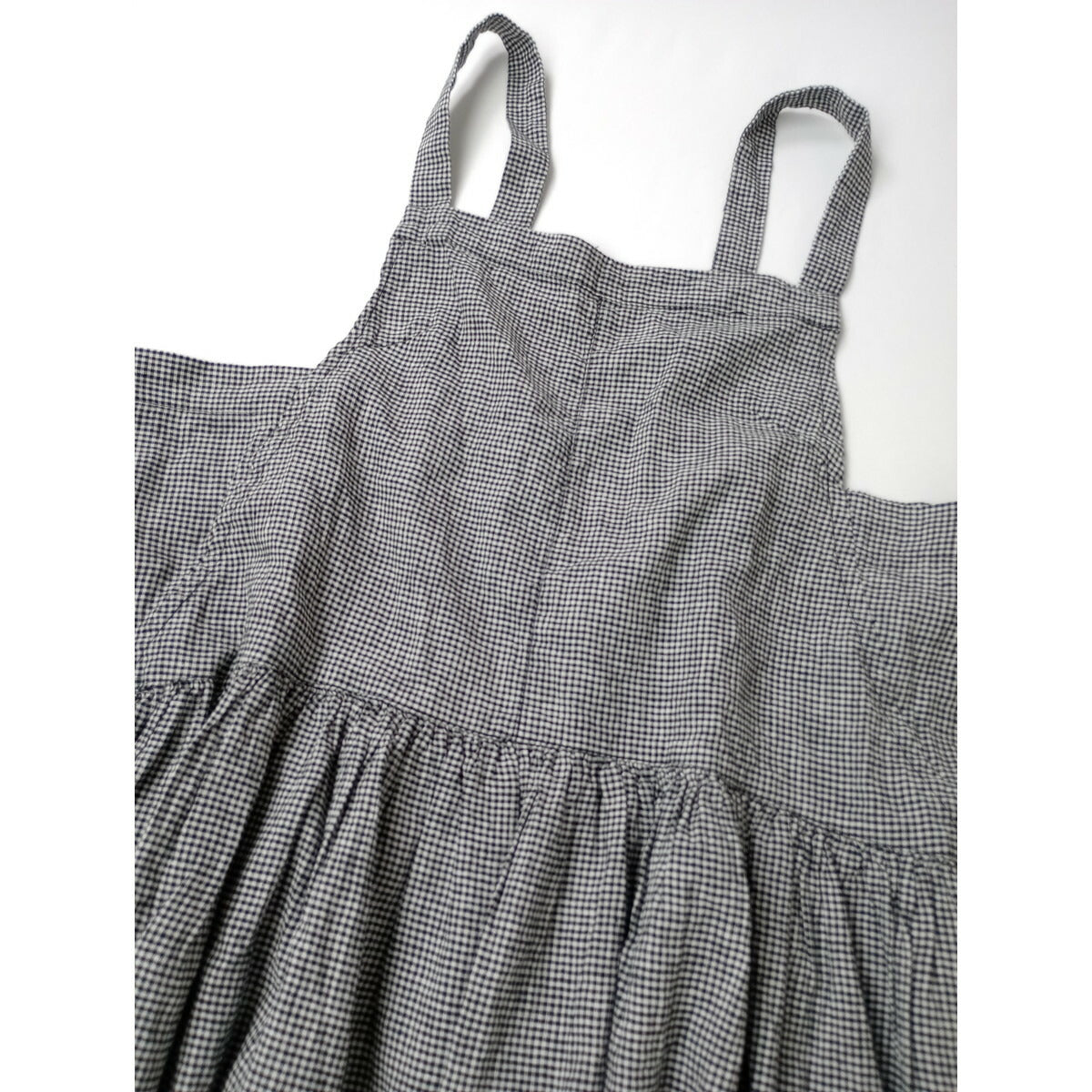 24SS nest Robe ネストローブ ギンガム チェック 柄 エプロンドレス サロペット ロング ワンピース UpcycleLino 白黒 F【中古】
