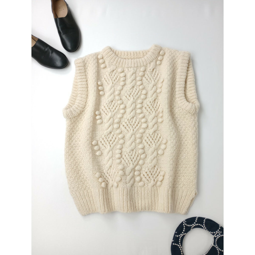 Cloth&Cross クロスアンドクロス ポップコーン編み ニット ベスト ウール 毛 100％ トップス アイボリー (22M＋0191)【中古】