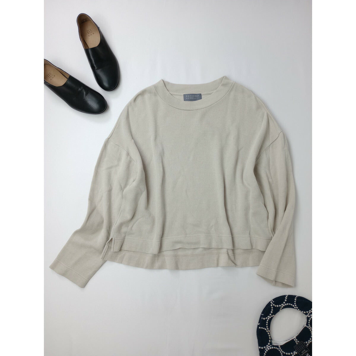 25AW MARGARET HOWELL マーガレットハウエル COTTON WOOL JERSEY TOP コットン ウール ジャージー プルオーバー 長袖 トップス ベージュ2【中古】