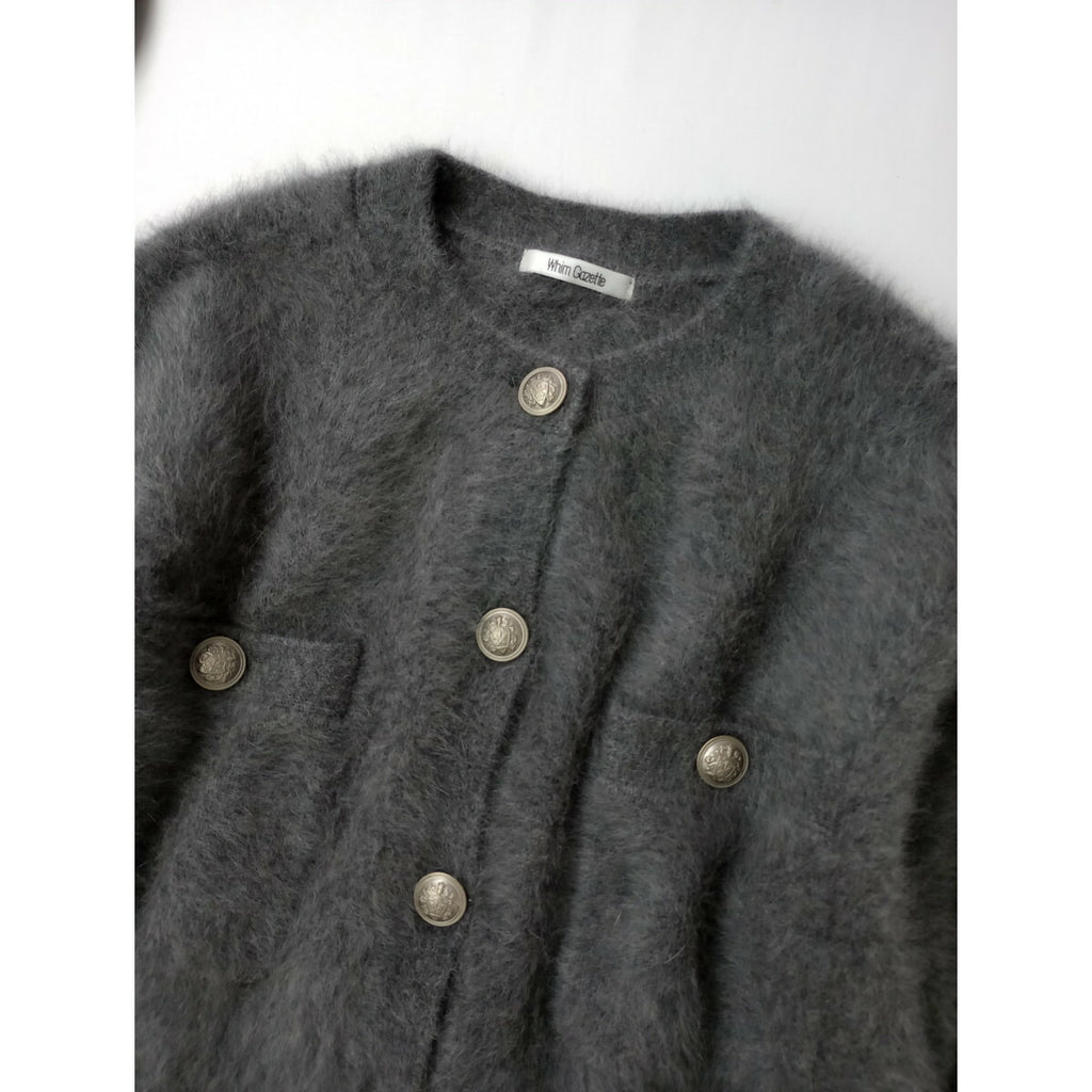 25AW Whim Gazette ウィム ガゼット ウール カシミヤ ファー ボタン ジャケット カーディガン 羽織 グレー (21M＋1730)【中古】