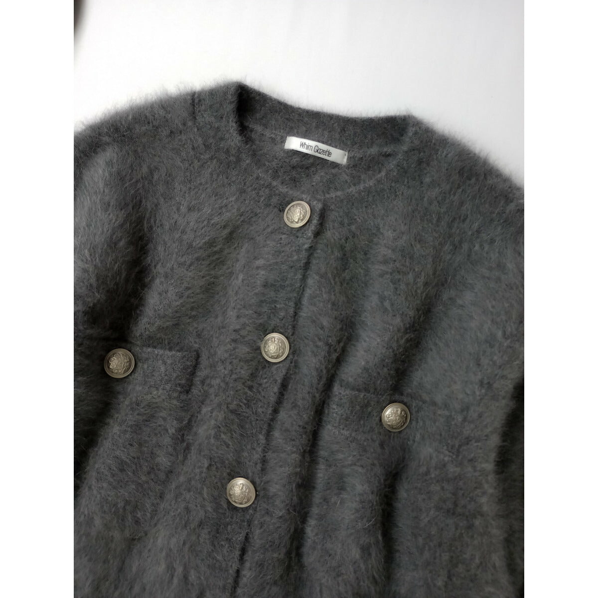 25AW Whim Gazette ウィム ガゼット ウール カシミヤ ファー ボタン ジャケット カーディガン 羽織 グレー (21M＋1730)【中古】