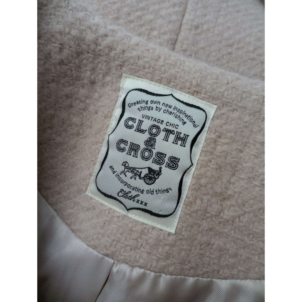Cloth&Cross クロスアンドクロス 雅姫 ウール100％ ノーカラー ロングコート ライトベージュ F (18M＋0984)【中古】