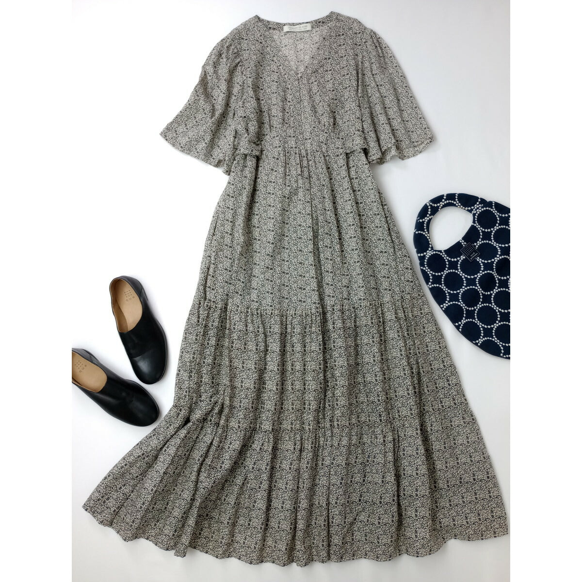 JOURNEE EN ROSE ne Quittez pas ジュルネアンローズ × ヌキテパ フラワープリント ワンピース ロング ドレス 白 黒  ブラック【中古】