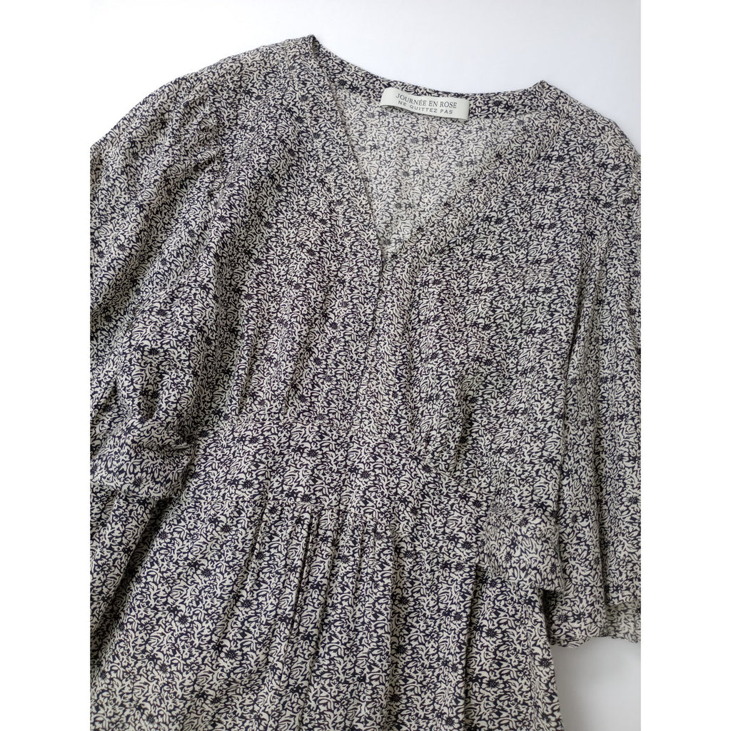 JOURNEE EN ROSE ne Quittez pas ジュルネアンローズ × ヌキテパ フラワープリント ワンピース ロング ドレス 白 黒  ブラック【中古】