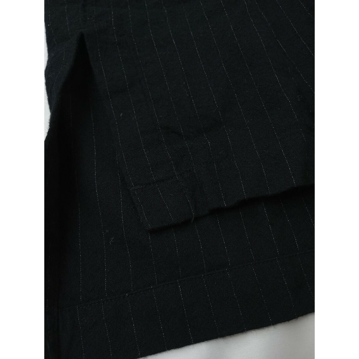 nest Robe ネストローブ ストライプ コットン ウール バンドカラー チュニック 長袖 ロング ワンピース 黒 ブラック F (15M＋9954)【中古】