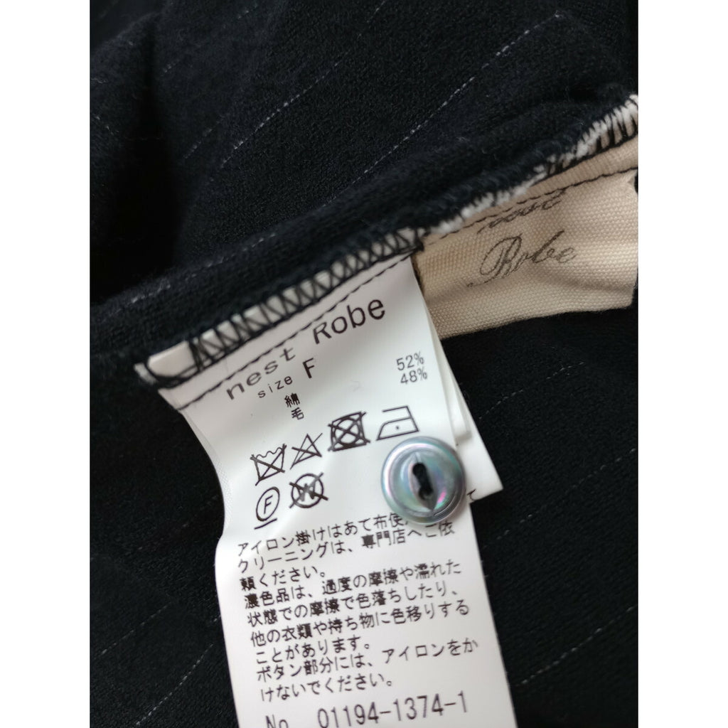 nest Robe ネストローブ ストライプ コットン ウール バンドカラー チュニック 長袖 ロング ワンピース 黒 ブラック F (15M＋9954)【中古】