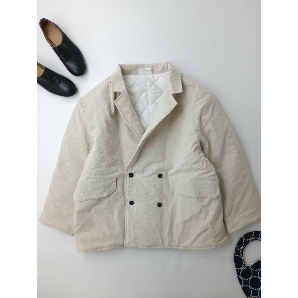 25AW Yarmo ヤーモ キルティング ダブル ブレステッド コットン 綿 リネン ワーク ジャケット ナチュラル 生成り (19M＋0379)【中古】