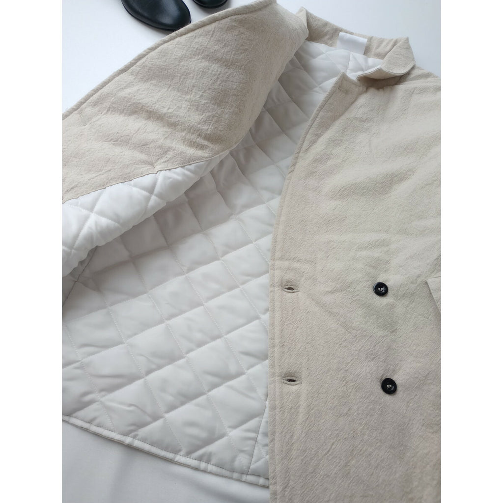 25AW Yarmo ヤーモ キルティング ダブル ブレステッド コットン 綿 リネン ワーク ジャケット ナチュラル 生成り (19M＋0379)【中古】