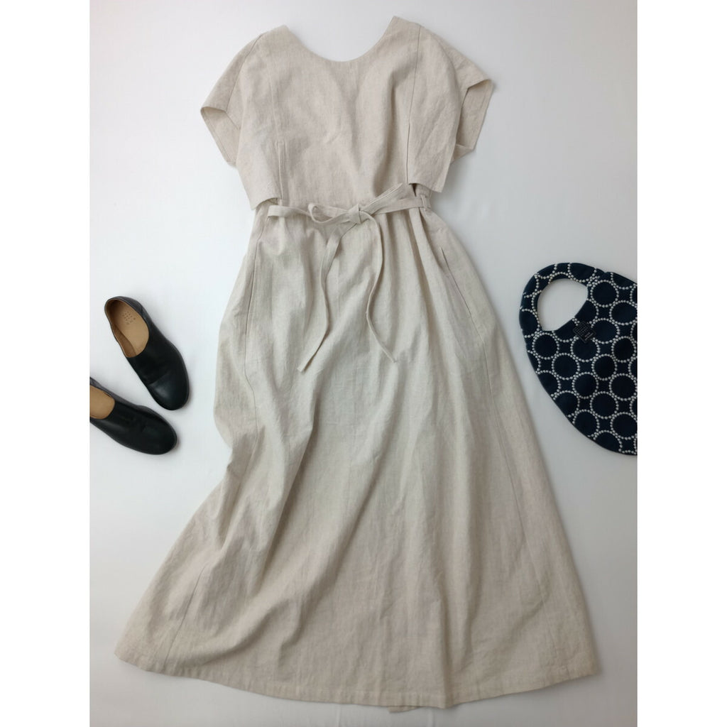 WONDER FULL LIFE ワンダーフルライフ APRON DRESS コットン リネン ラミー エプロン ドレス ロング ワンピース 生成り M【中古】