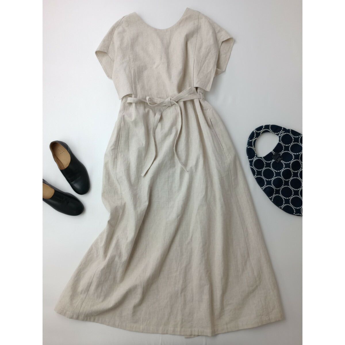WONDER FULL LIFE ワンダーフルライフ APRON DRESS コットン リネン ラミー エプロン ドレス ロング ワンピース 生成り M【中古】