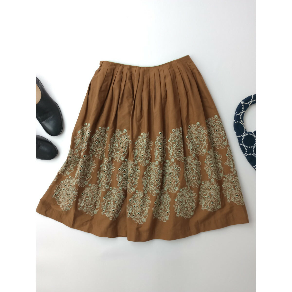 mina perhonen ミナペルホネン sometimes lucky ギャザー スカート ブラウン 38【中古】