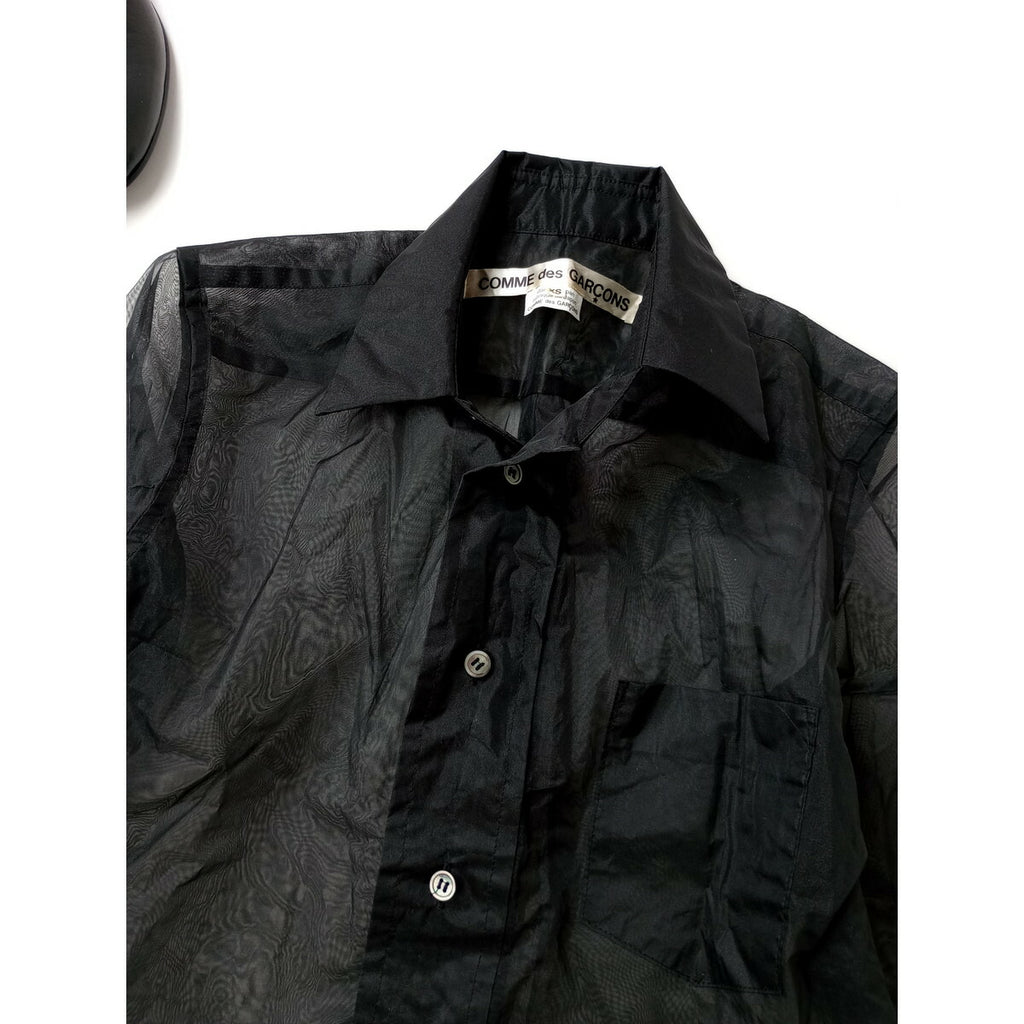 24SS COMME des GARCONS コムデギャルソン ナイロン 100％ チュール シアー シャツ 長袖 黒 ブラック XS【中古】