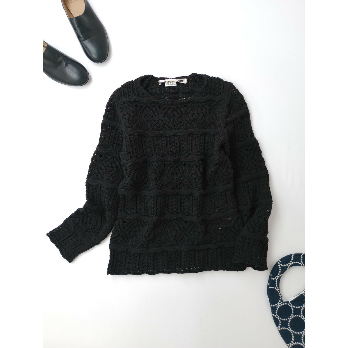 COMME des GARCONS コムデギャルソン メッシュ ニット 長袖 トップス S 黒 ブラック【中古】