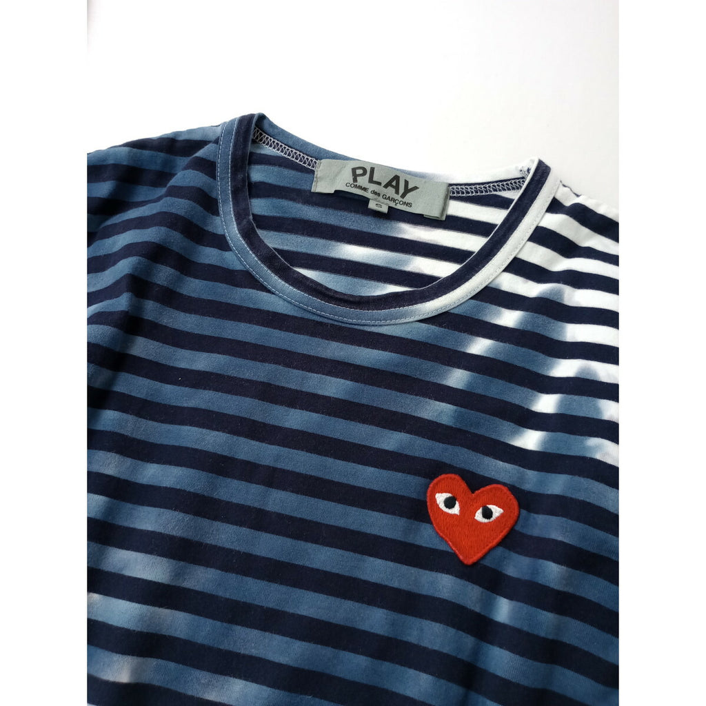 PLAY COMME des GARCONS コムデギャルソン タイダイ染め ボーダー 長袖 Tシャツ カットソー トップス ネイビー 白 S【中古】