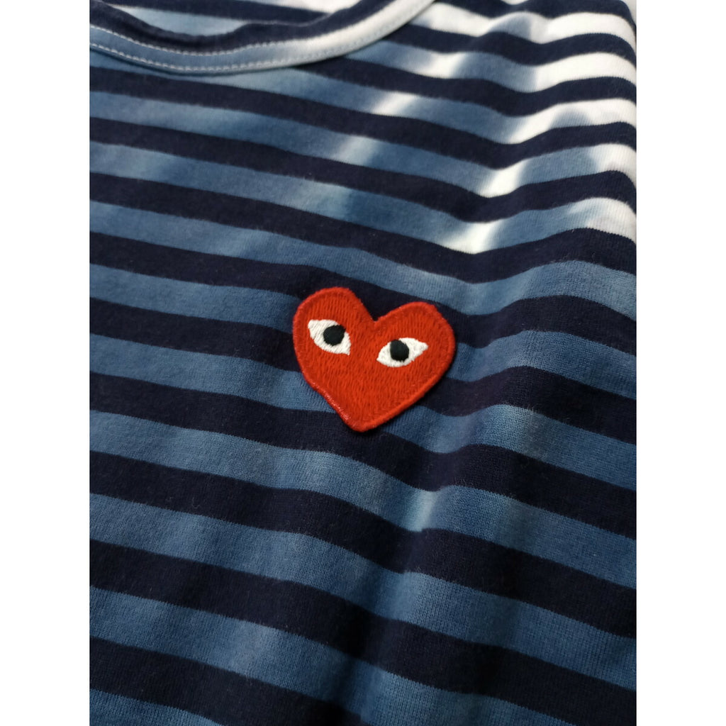 PLAY COMME des GARCONS コムデギャルソン タイダイ染め ボーダー 長袖 Tシャツ カットソー トップス ネイビー 白 S【中古】