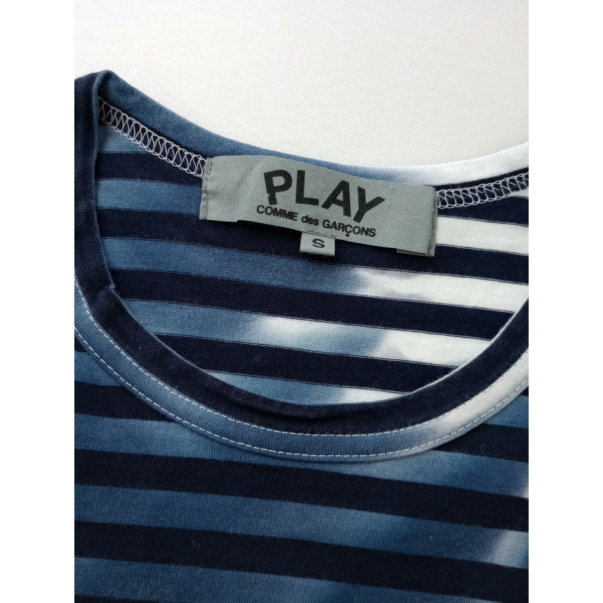PLAY COMME des GARCONS コムデギャルソン タイダイ染め ボーダー 長袖 Tシャツ カットソー トップス ネイビー 白 S【中古】