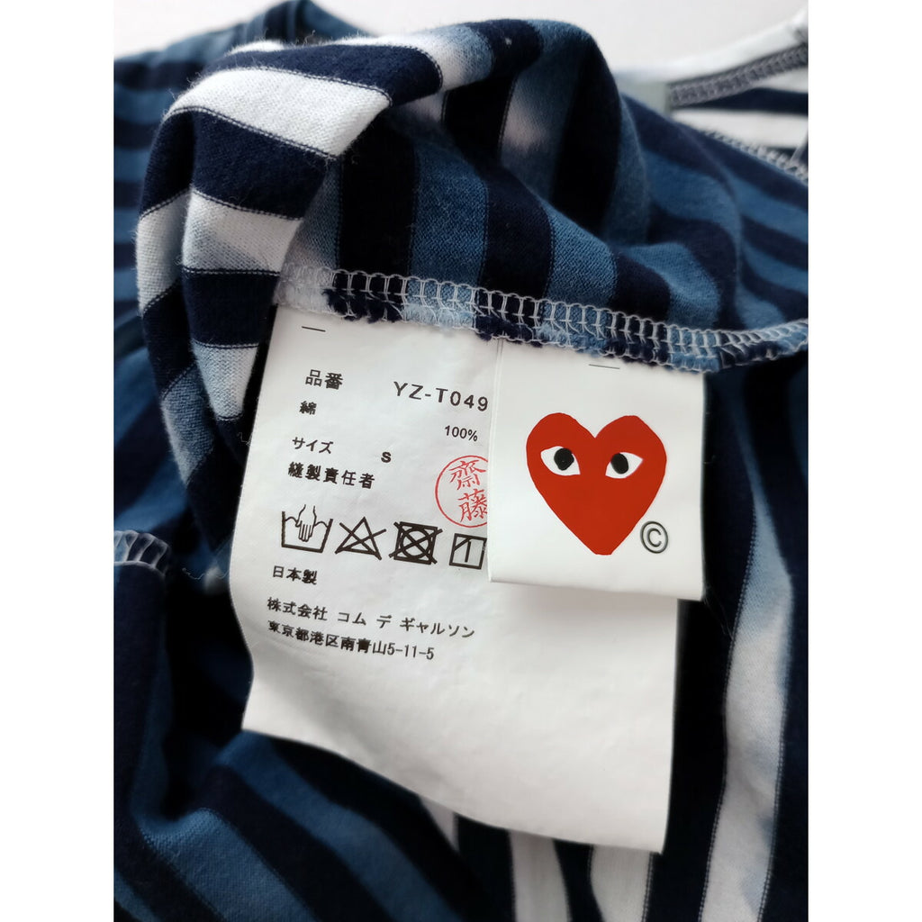 PLAY COMME des GARCONS コムデギャルソン タイダイ染め ボーダー 長袖 Tシャツ カットソー トップス ネイビー 白 S【中古】