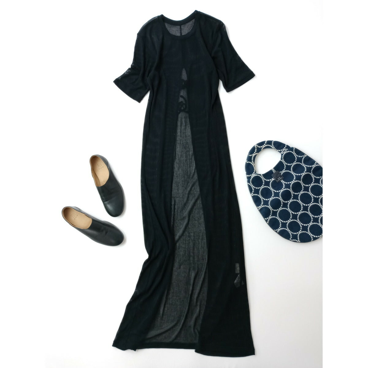 jonnlynx ジョリンクス コットン 綿 100％ ニット voile rib long dress ボイル リブ ロング ドレス ワンピース シアー 黒 ブラック F【中古】