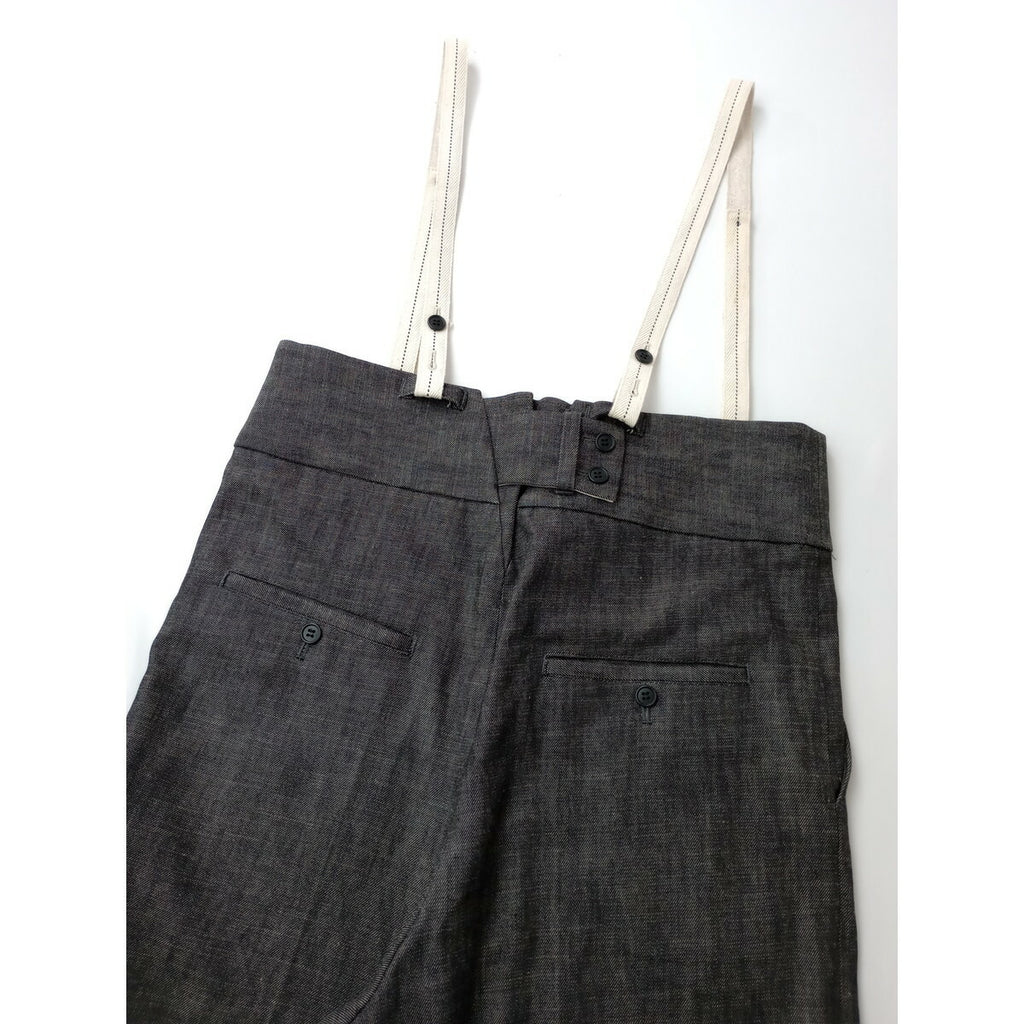 jonnlynx ジョリンクス コットン リネン サスペンダー デニムパンツ 墨 黒 ブラック M【中古】