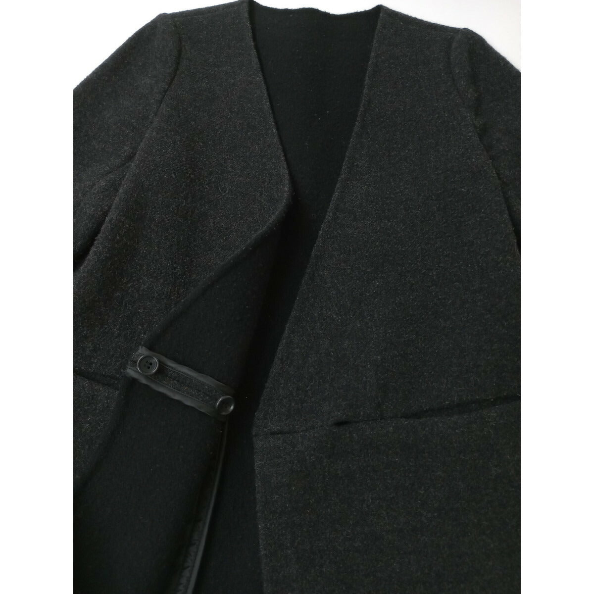 mizuiro ind ミズイロインド ウール 毛 混 ノーカラー ロング コート ダークグレー (21M＋2624)【中古】