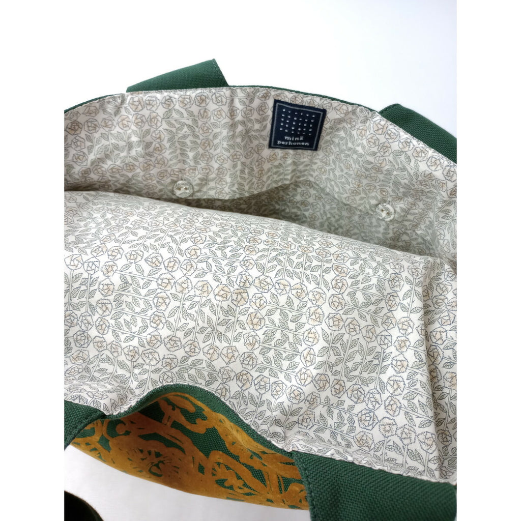 ミナペルホネン mina perhonen flower nest パニーニバッグ カーキ グリーン【中古】