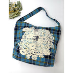 ミナペルホネン mina perhonen  tartan flower nest チェック 柄 パニーニ バッグ ブルー【中古】