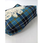ミナペルホネン mina perhonen  tartan flower nest チェック 柄 パニーニ バッグ ブルー【中古】