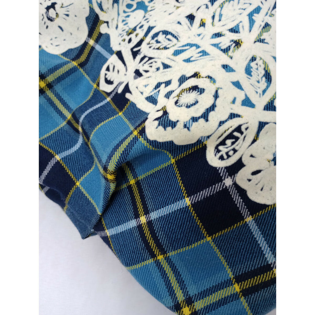 ミナペルホネン mina perhonen  tartan flower nest チェック 柄 パニーニ バッグ ブルー【中古】