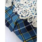 ミナペルホネン mina perhonen  tartan flower nest チェック 柄 パニーニ バッグ ブルー【中古】