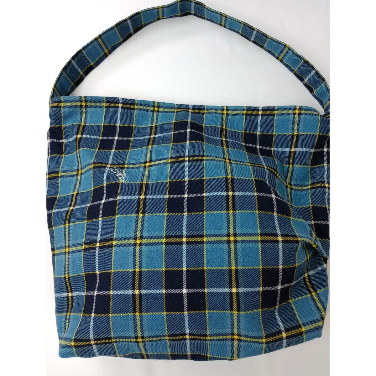 ミナペルホネン mina perhonen  tartan flower nest チェック 柄 パニーニ バッグ ブルー【中古】