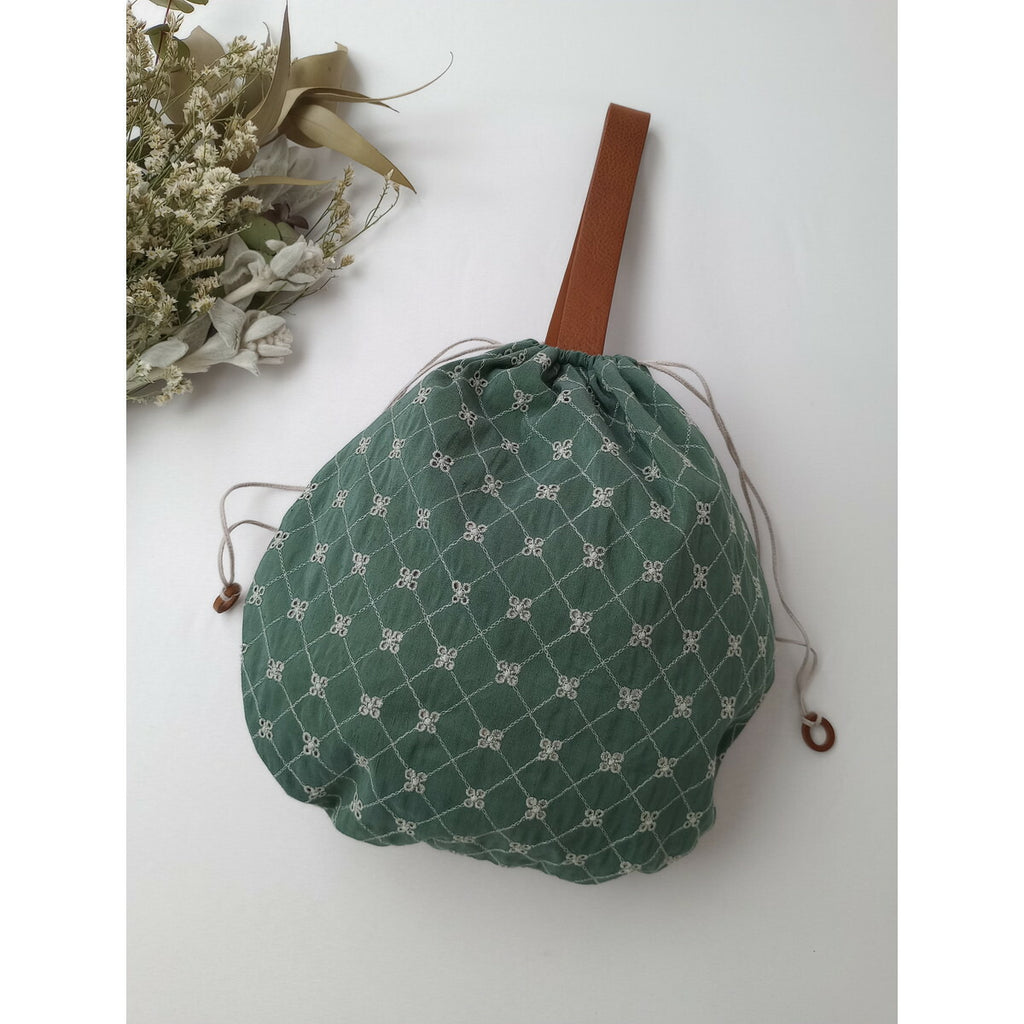 mina perhonen ミナペルホネン flower beads pear bag ワンハンドル レザーバッグ グリーン【中古】