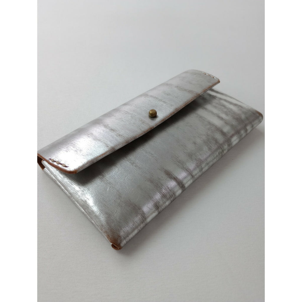 safuji サフジ ミニ 長財布 ホック ロング ウォレット レザー シルバー【中古】