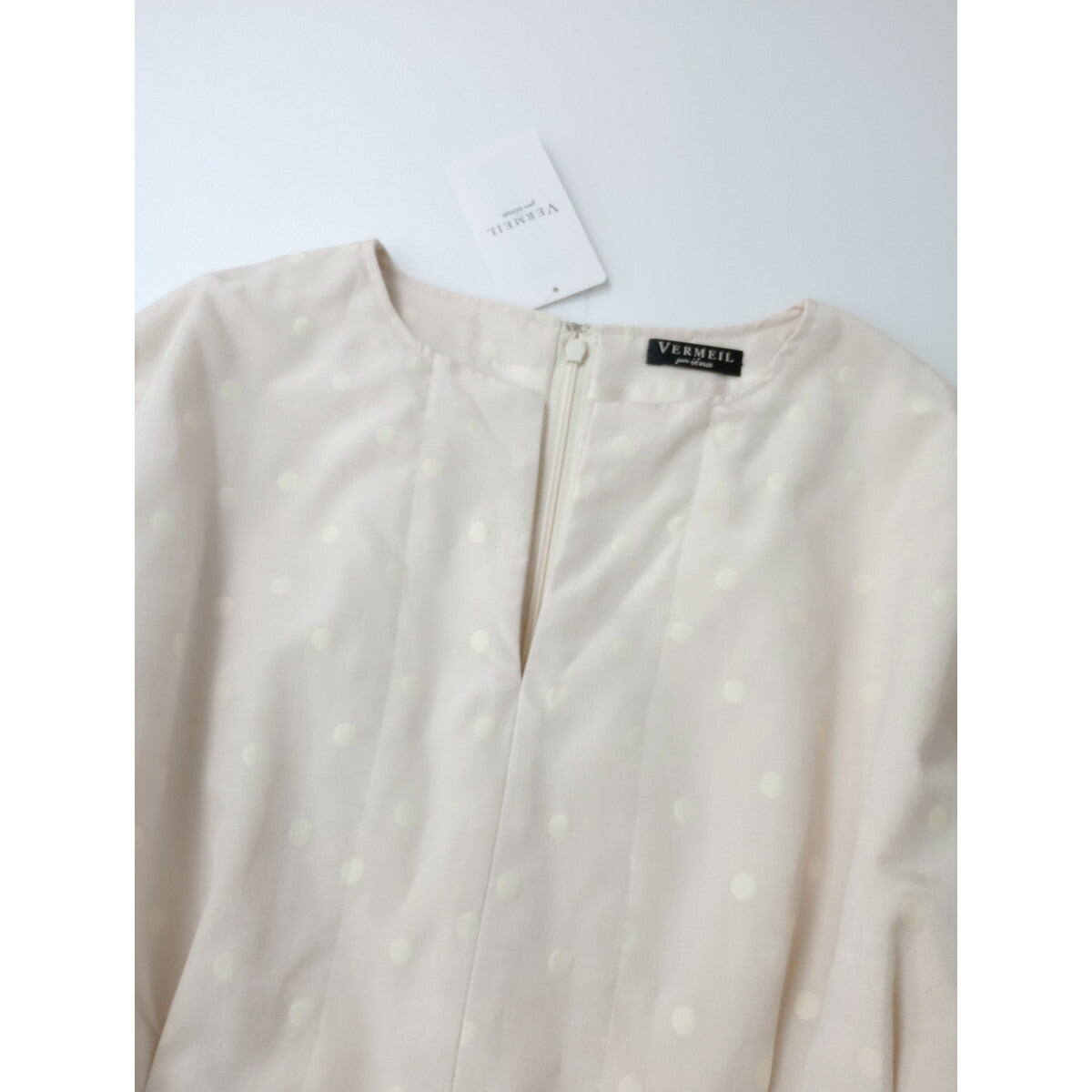 26SS VERMEIL par iena ヴェルメイユパーイエナ DOT ドット 柄 ジャガード ウエスト シェイプ ワンピース ロング ライトベージュ 040【中古】