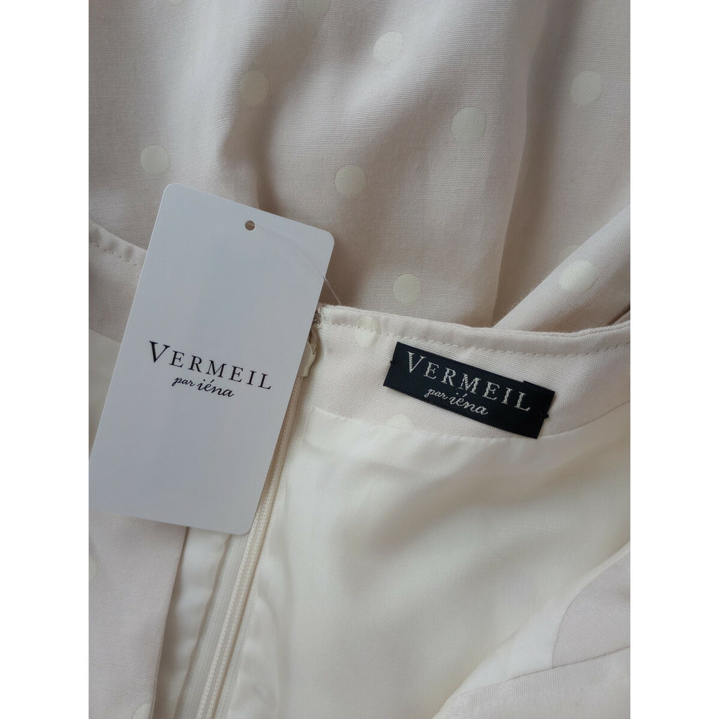 26SS VERMEIL par iena ヴェルメイユパーイエナ DOT ドット 柄 ジャガード ウエスト シェイプ ワンピース ロング ライトベージュ 040【中古】
