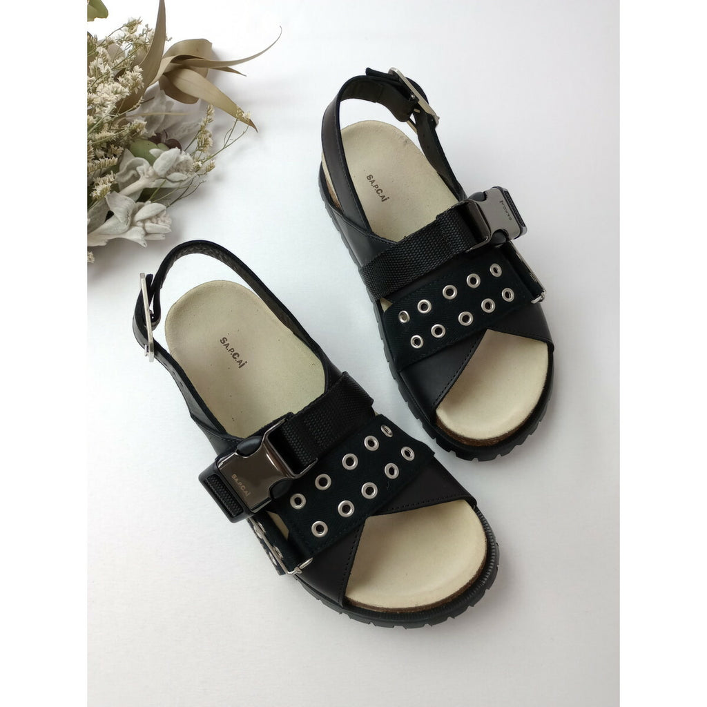 sacai × A.P.C. サカイ アーペーセー Jules Leather Sandals レザー サンダル 靴 黒 ブラック 38【中古】
