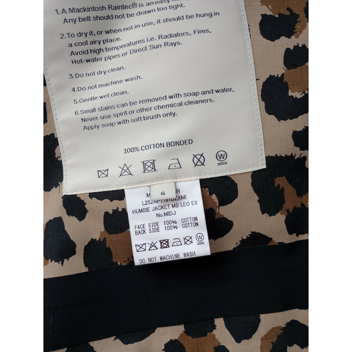 25AW MACKINTOSH × JOURNAL STANDARD L'ESSAGE 別注 raintec DEXMI HUMBIE JACKET ゴム引き コートライナー付き レオパード 黒 ブラック 6【中古】
