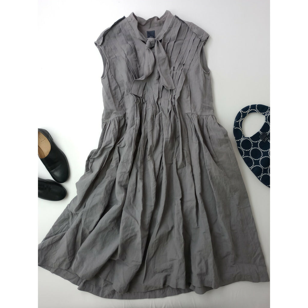 mina perhonen ミナペルホネン kivi キヴィ ロング ワンピース コットン リネン グレー 38【中古】