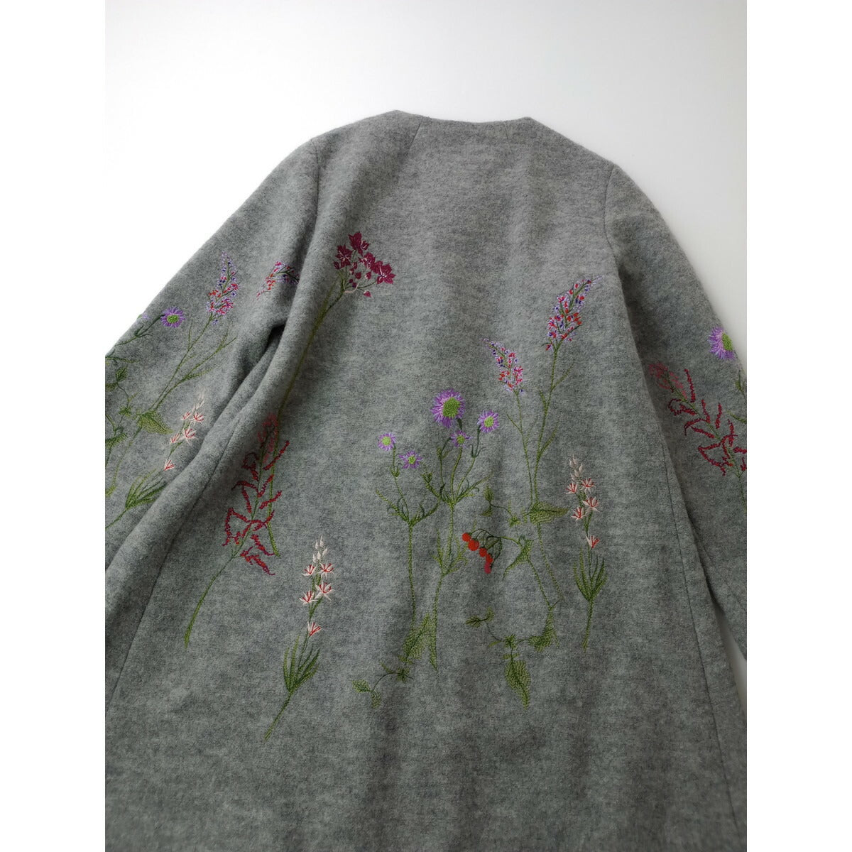 新品 sybilla シビラ ノーカラー ロング コート ウール 毛 100％ グレー L (15M＋0189)