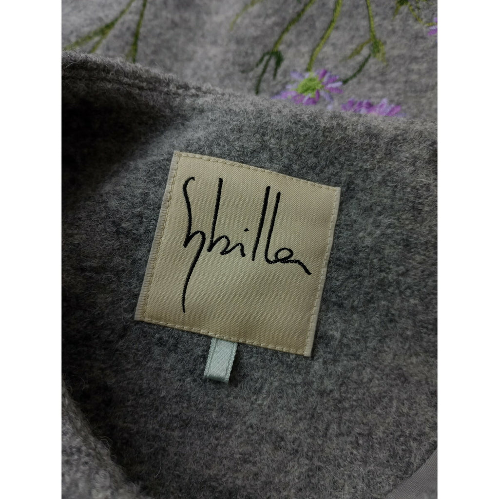 新品 sybilla シビラ ノーカラー ロング コート ウール 毛 100％ グレー L (15M＋0189)