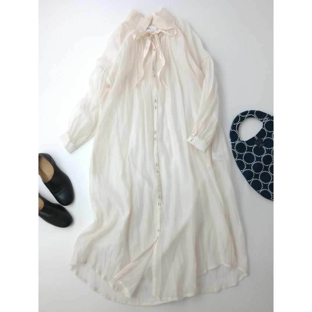 Tabrik タブリク cotton silk organzy shirtコットンシルク オーガンジーシアー シャツドレスワンピースアンティークリボン アイボリー【中古】