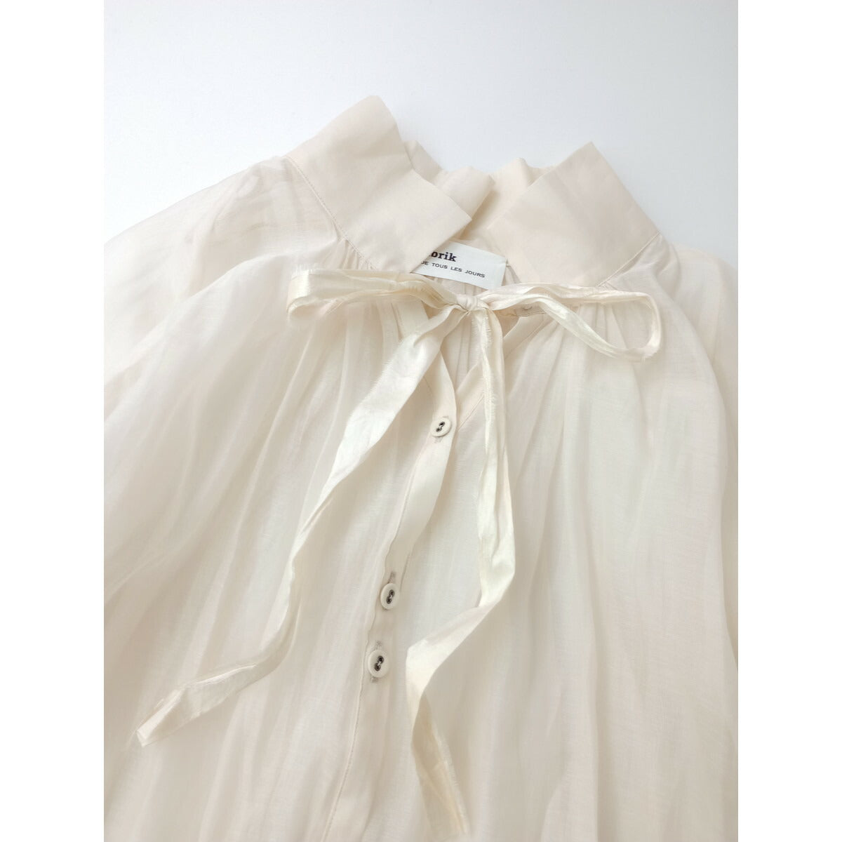 Tabrik タブリク cotton silk organzy shirtコットンシルク オーガンジーシアー シャツドレスワンピースアンティークリボン アイボリー【中古】
