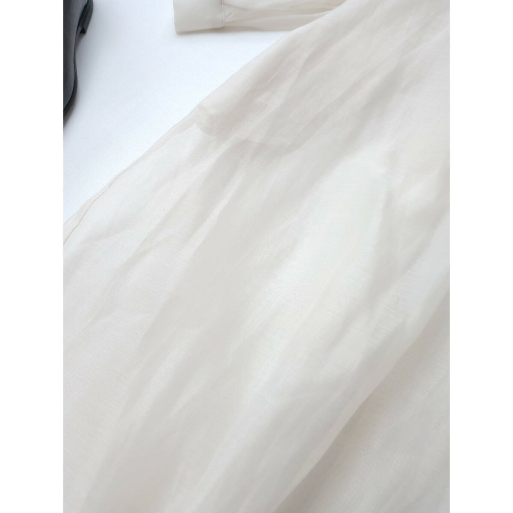 Tabrik タブリク cotton silk organzy shirtコットンシルク オーガンジーシアー シャツドレスワンピースアンティークリボン アイボリー【中古】