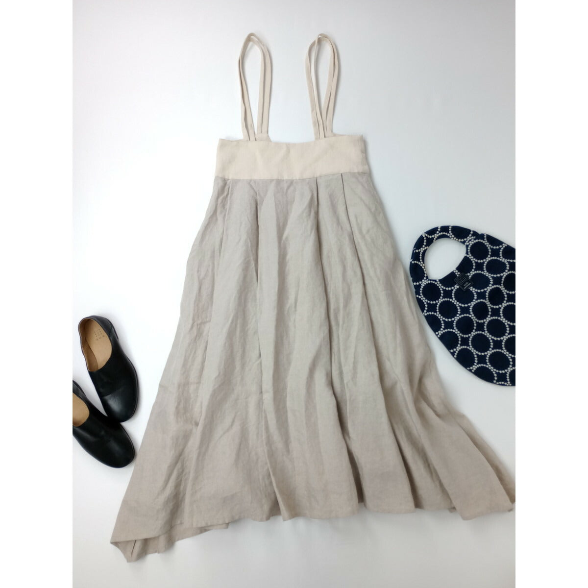 cavane キャヴァネ Jumper tuck-skirt サロペット ロング スカート リネン 生成り【中古】