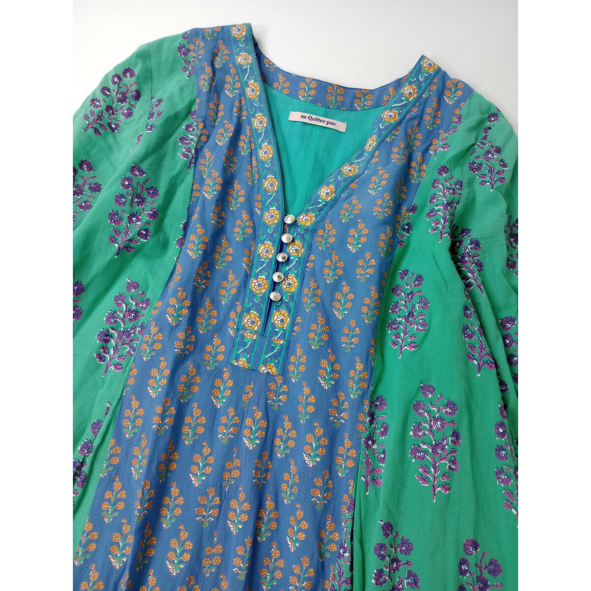 ne Quittez pas ヌキテパ ETHNIC PRINT PANEL DRESS 花柄 ロング ドレス ワンピース ブルー グリーン