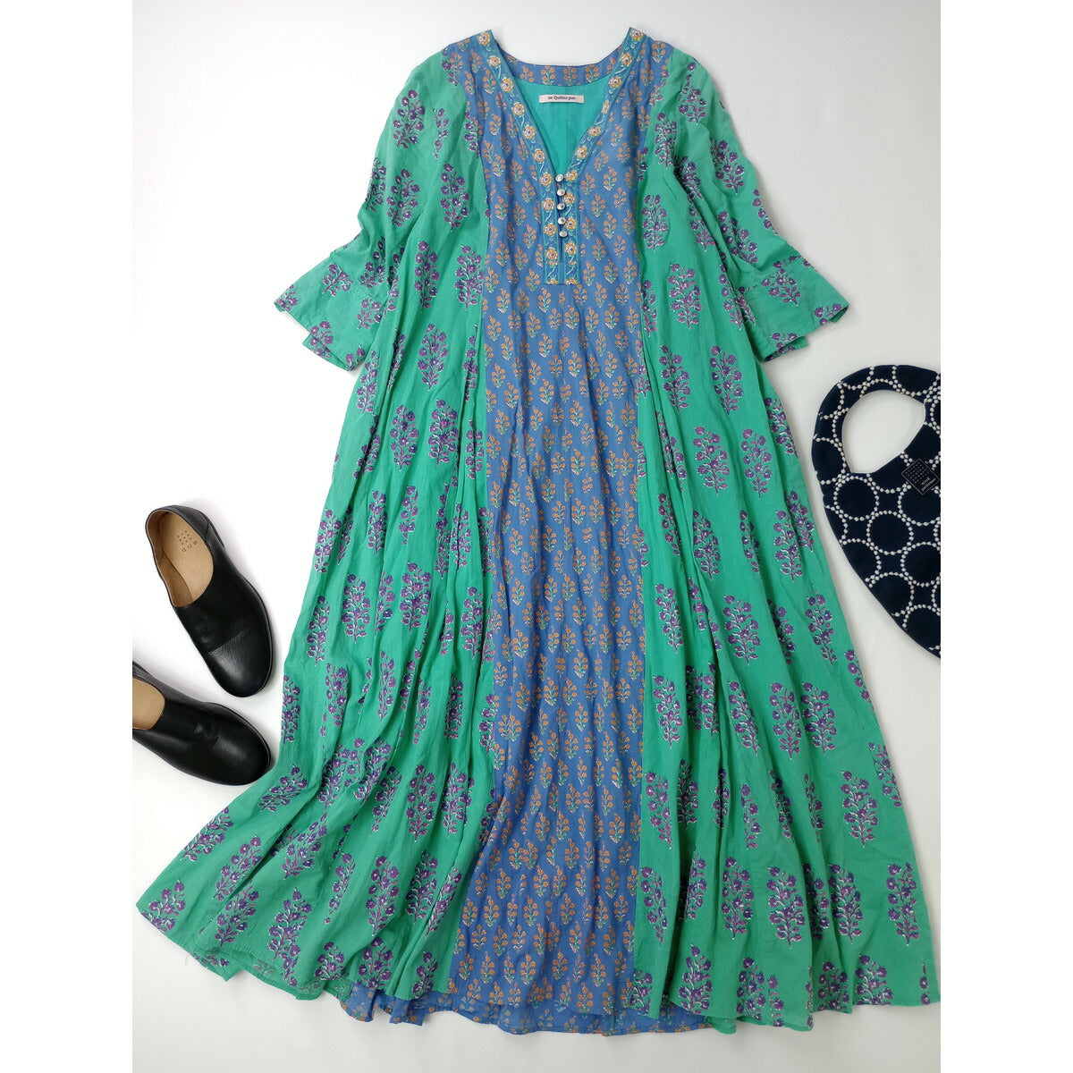 ne Quittez pas ヌキテパ ETHNIC PRINT PANEL DRESS 花柄 ロング ドレス ワンピース ブルー グリーン