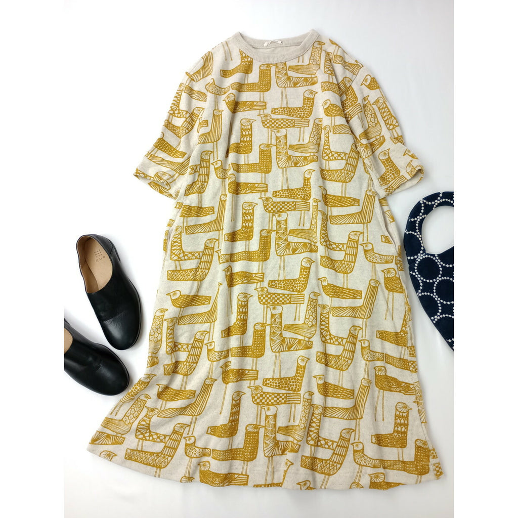mina perhonen ミナペルホネン mingling ニット ロング ワンピース マスタード 36【中古】