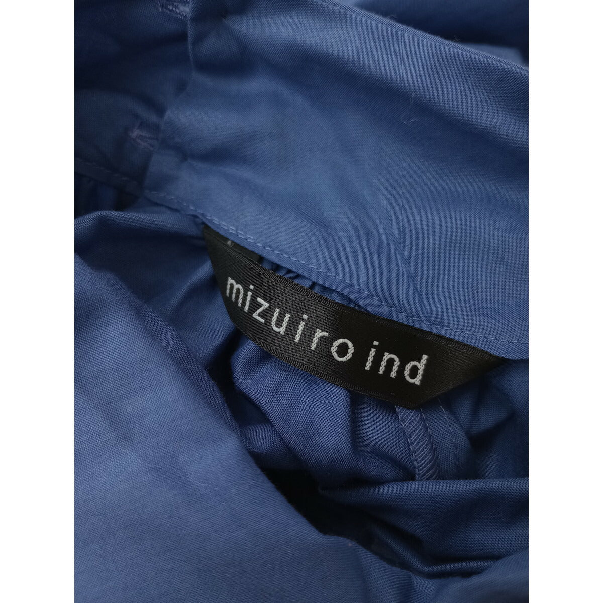 mizuiro ind ミズイロインド コットン 綿 100％ ギャザー ネック プルオーバー 長袖 ブラウス シャツ トップス ブルー【中古】