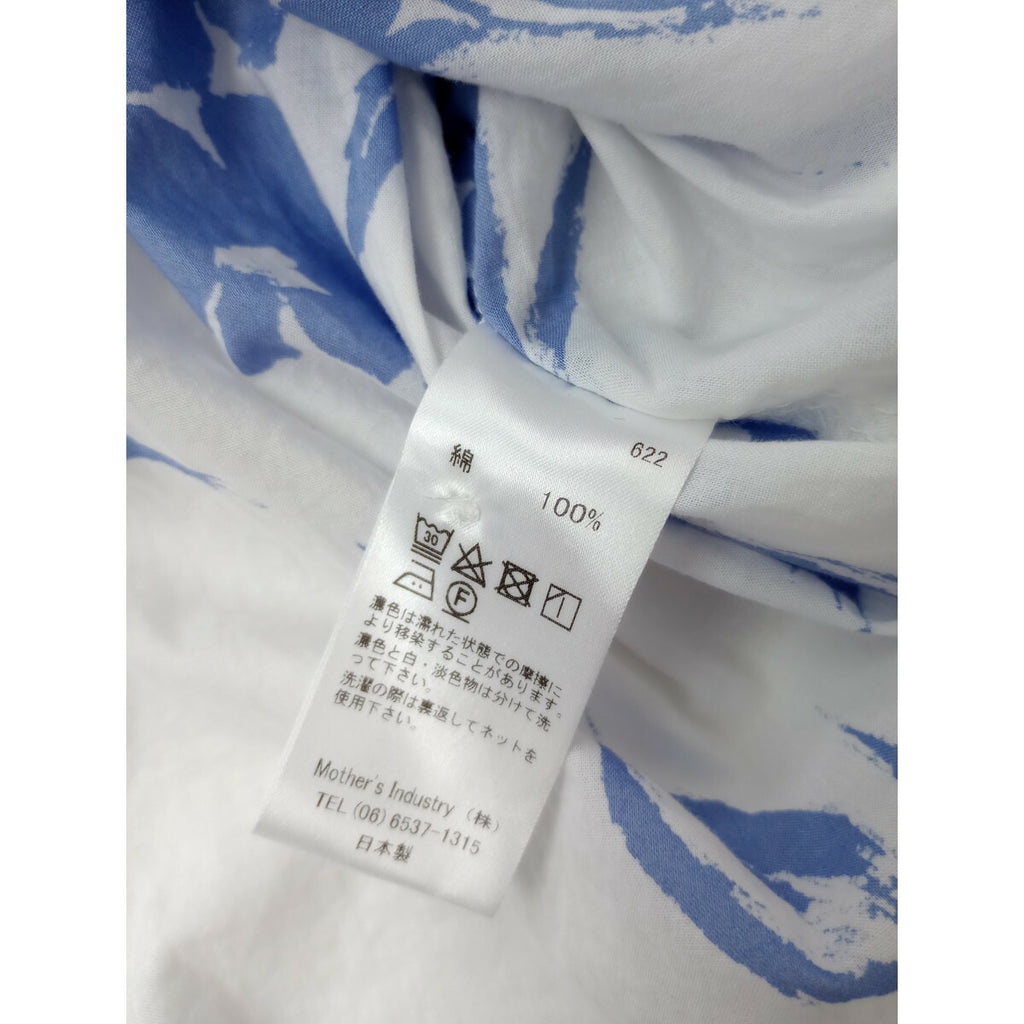 mizuiro ind ミズイロインド フラワープリント ワイド シャツ ブラウス 長袖 白 ブルー【中古】