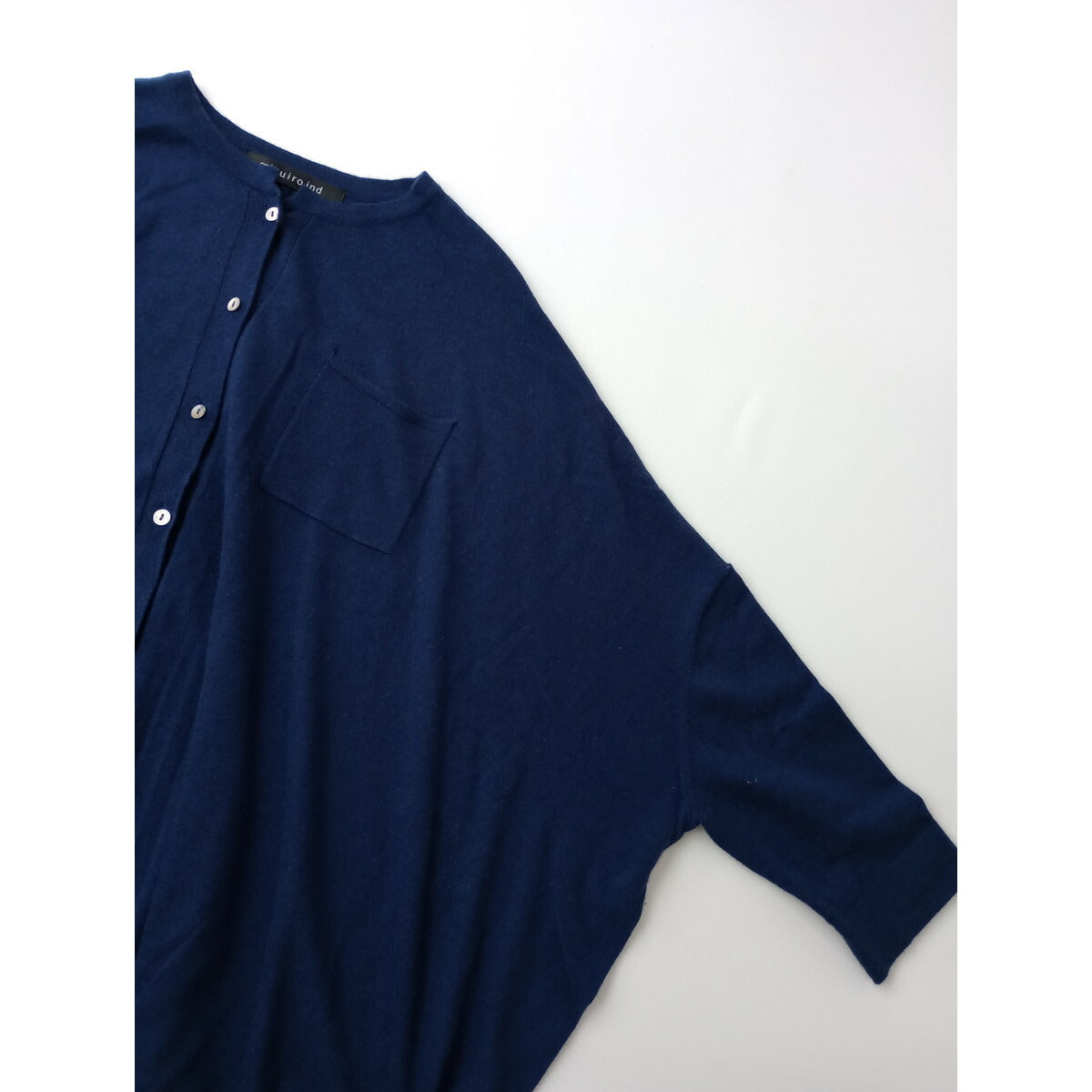 mizuiro ind ミズイロインド knitted stand collar shirt OP ウール 毛 混 長袖 ニット ワンピース カーディガン ブルー 青 ネイビー【中古】