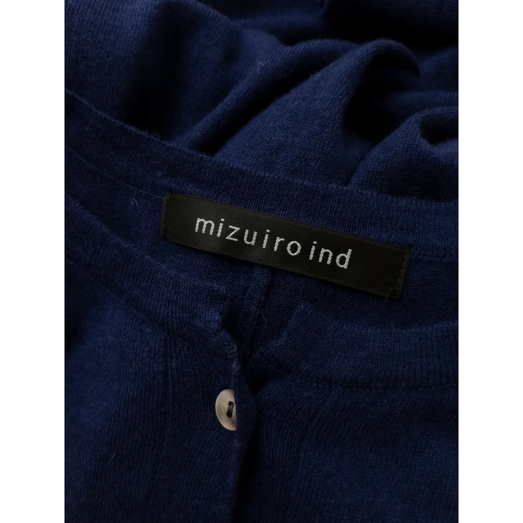mizuiro ind ミズイロインド knitted stand collar shirt OP ウール 毛 混 長袖 ニット ワンピース カーディガン ブルー 青 ネイビー【中古】